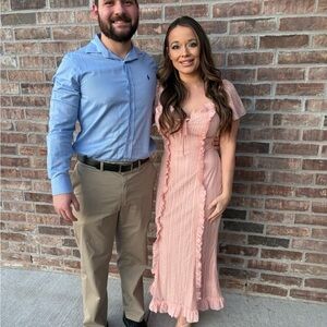 Lulu's Blush Ruffle Midi Dress